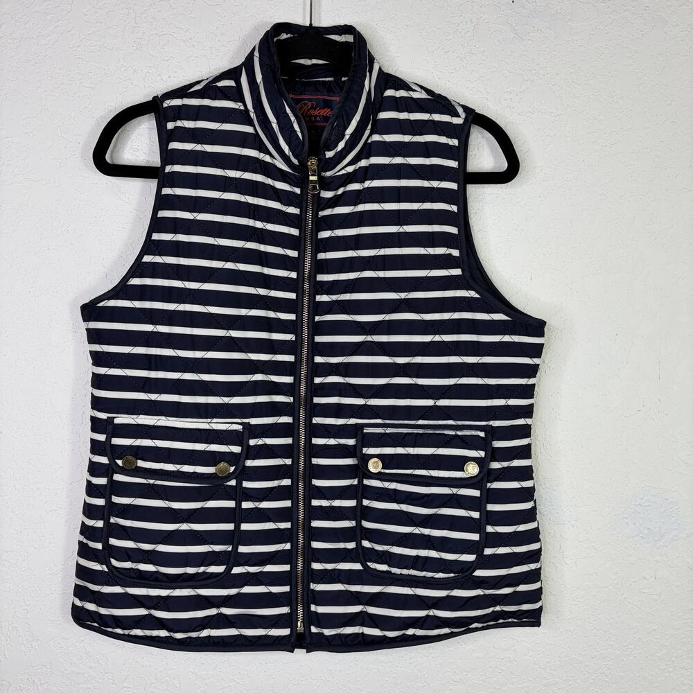 Rosette USA Sleeveless Vest Navy/White Striped Size M, quilted, fall, winter